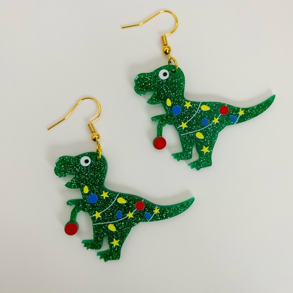 Dinosaur Earrings for Christmas T-Rex Earrings for her - Picture 8 of 9